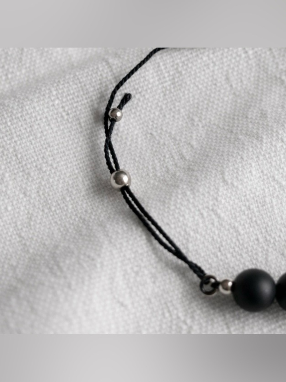 Matte Black Beaded Bolero Bracelet Minimalist Unisex Silver Tone Adjustable - Picture 4 of 4